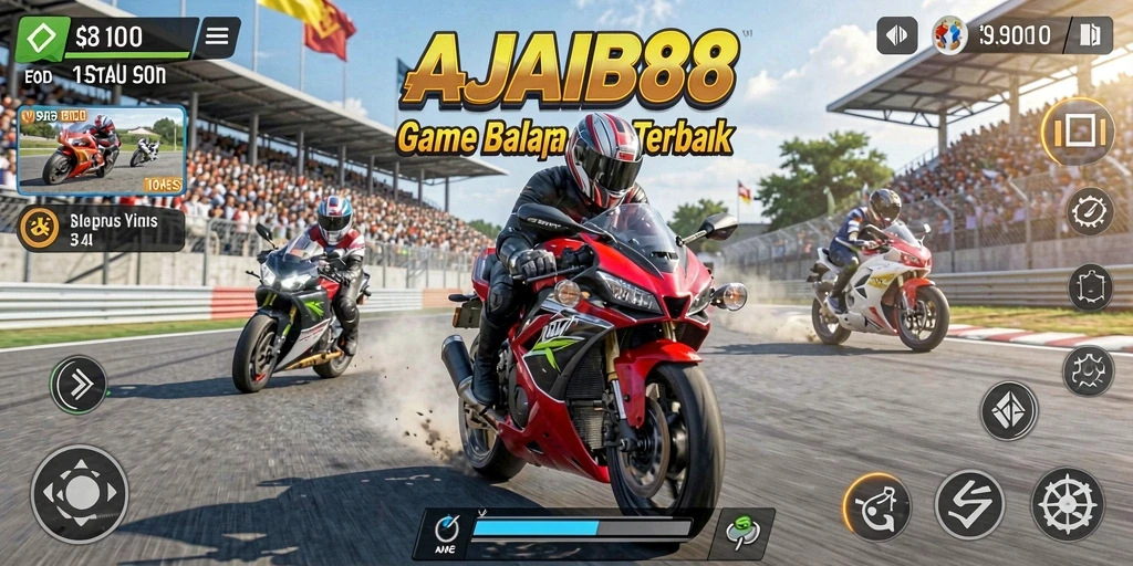 Screenshot gameplay AJAIB88 menunjukkan aksi balapan motor yang mendebarkan.