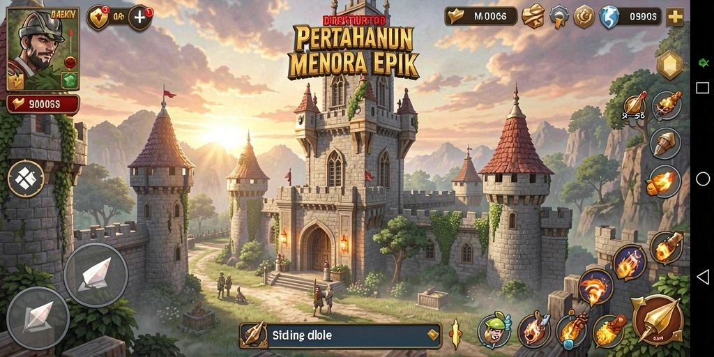 Tangkapan layar gameplay DIREKTURTOTO yang menampilkan menara dan musuh.