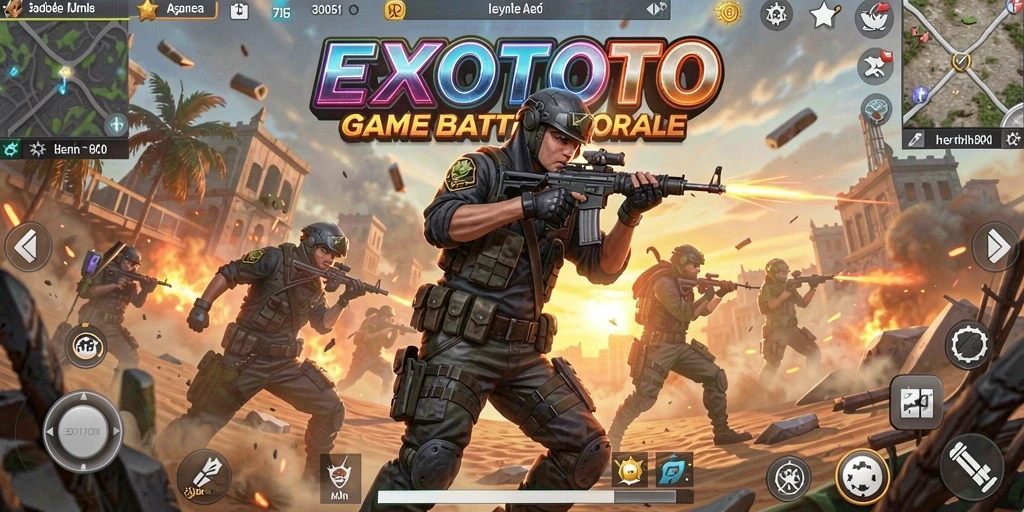 Tangkapan layar EXOTOTO menampilkan pertempuran intens di arena Battle Royale.
