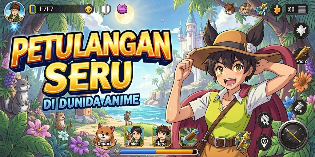 Tampilan gameplay seru dengan karakter anime yang penuh warna.