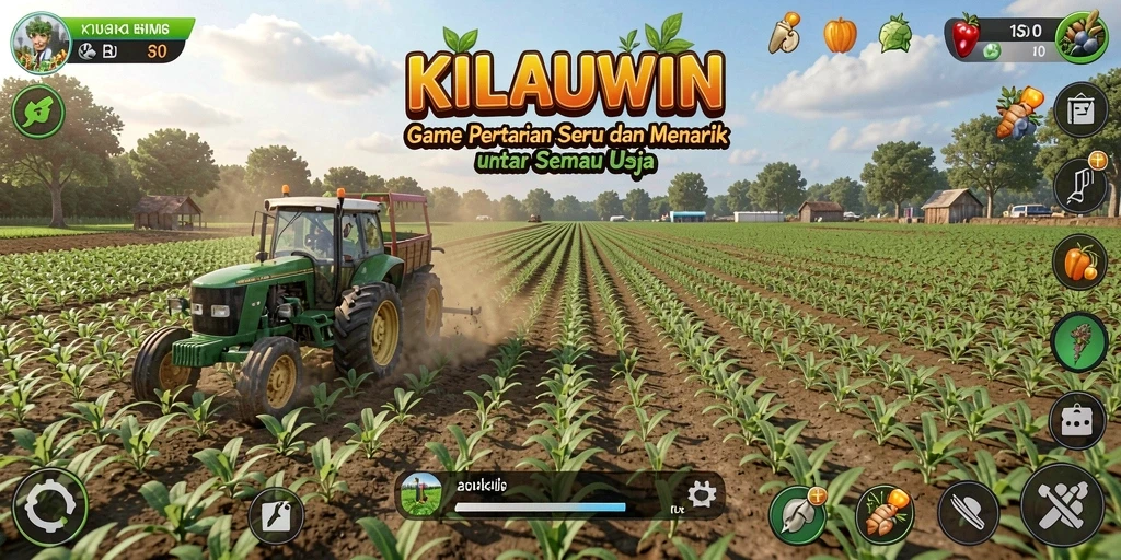 Screenshot KILAUWIN menampilkan taman hijau subur dengan hasil panen melimpah.
