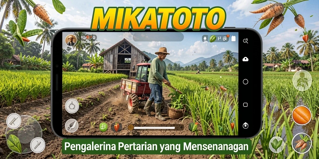Tampilan gameplay MIKATOTO dengan berbagai tanaman dan hewan ternak.