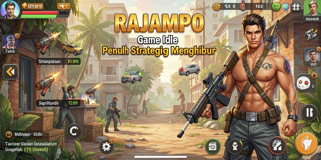 Tampilan gameplay utama RAJAMPO dengan elemen Idle yang menarik.