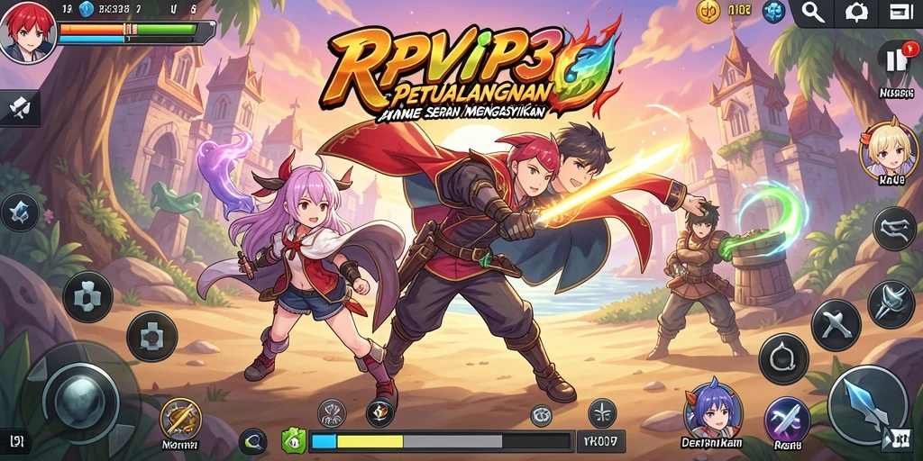 Screenshot gameplay RPVIP3 menampilkan aksi karakter Anime yang menarik dan dinamis.