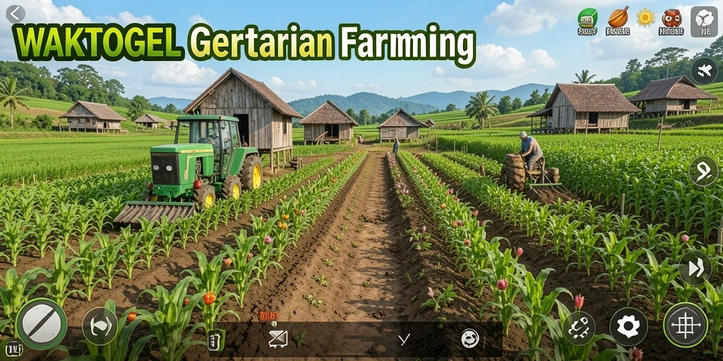 Screenshot gameplay WAKTOGEL yang menampilkan kebun yang indah.