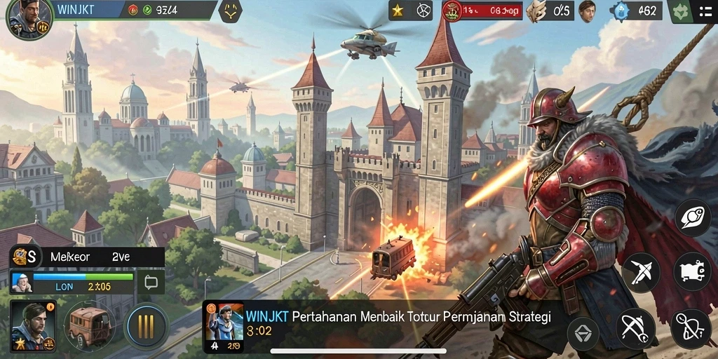 Tampilan gameplay seru dari WINJKT yang melibatkan strategi pertahanan menara.